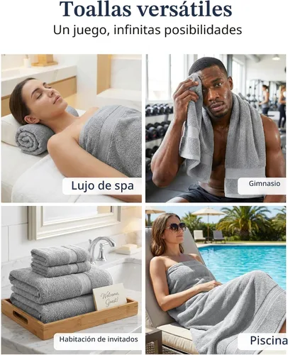 Miniatura 7 de LANE LINEN - Juego de toallas de baño de 16 piezas, color gris espacial, 100% algodón, altamente absorbente, 4 para manos y 8 paños