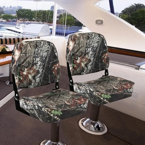 Miniatura 2 de GYMAX Asiento plegable para barco, paquete de 2 asientos con respaldo bajo para capitán de pesca, con acolchado de esponja gruesa, bisagras