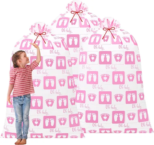 Miniatura 7 de Zonon 3 bolsas extragrandes para baby shower, tamaño gigante, de gran tamaño, bolsa de regalo de plástico para revelación de género, bolsa