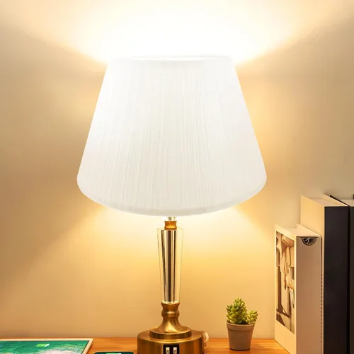 Miniatura 6 de Pantalla de lámpara de mesa, pantalla plisada blanca, tamaño mediano, de lino, para lámpara de mesa y de pie, repuesto de pantalla para el hogar