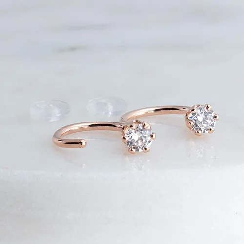 Miniatura 32 de Half Huggie Birthstone Gold Hoop Earrings for Women Tiny Cartilage Stud Piercing Earring Hypoallergenic Earring Screw Back Dainty Hug