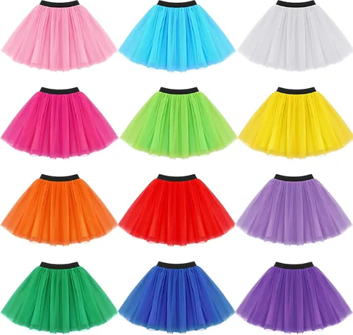 12 faldas tutú para mujer, tutú de tul de 4 capas, colorido, para correr, elástico, falda de tutú de los años 80, para mujeres y niñas, 12 colores,