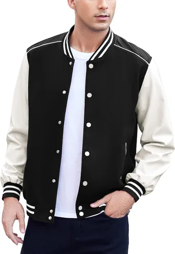 COOFANDY Chaqueta Varsity para hombre, casual, con manga de cuero, para béisbol, letterman, abrigo
