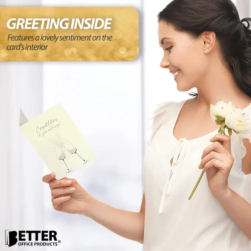 Miniatura 5 de Better Office Products Tarjeta de felicitación de boda con lámina dorada y plateada metálica, sobre brillante dorado, tamaño clásico de 5 x 7