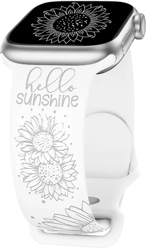Miniatura 7 de TOYOUTHS Correa de silicona con grabado de girasol compatible con correas de Apple Watch de 1.654, 1.614, 1.575 y 1.496 pulgadas para mujer, diseño