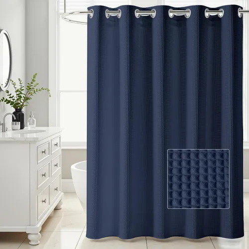 Miniatura 12 de Cortina de baño River Dream de 36" de ancho con diseño de ondas de gofre, sin ganchos, con forro a presión, cortina de baño de tela de mezcla