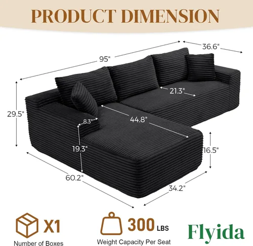 Miniatura 2 de Sofás seccionales de nube deshuesada de 95 pulgadas para sala de estar, cómodo y esponjoso sofá de espuma viscoelástica en forma de L, sofá modular