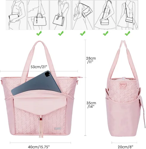 Miniatura 6 de Bolsa de mano para profesores de utilidad para mujeres, bolsas de trabajo acolchadas grandes para enfermeras con bolsillos para laptop de 15.6
