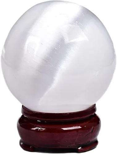 Miniatura 22 de JIC Gem Esfera grande de cristal Chevron de amatista con cristales curativos de curación con soporte de madera para meditación y decoración