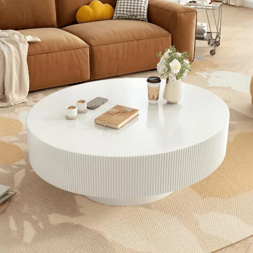 Miniatura 3 de Merax Mesa de centro redonda moderna con base resistente, mesas centrales de madera para sala de estar, sala de recepción, fácil de montar