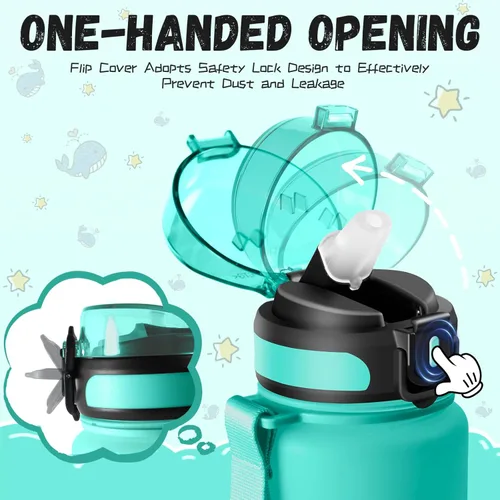 Miniatura 2 de Botella de agua – 16.9 fl oz – Botella de agua para niños, botella de sorbete a prueba de fugas, botella deportiva con marcador de tiempo, botella