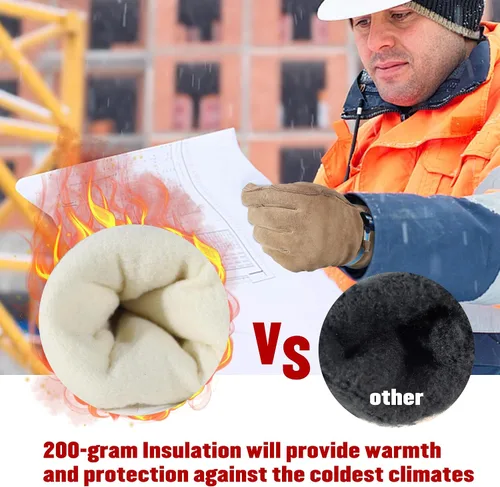 Miniatura 3 de HANDLANDY Guantes de trabajo de invierno para hombres y mujeres, repelentes al agua, guantes de trabajo de cuero genuino aislados para clima frío