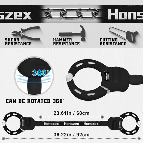 Miniatura 4 de Cerraduras de Scooter Eléctrico Honszex Antirrobo, Soporte para Teléfono de Scooter y Candado de Cadena de Scooter con Llave, Candado Antirrobo