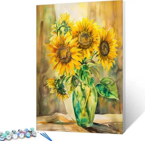 Miniatura 9 de Tucocoo Kit de pintura de lavanda por números con pinceles y pigmento acrílico sobre lienzo para adultos, diseño rústico de ventanas, arte floral