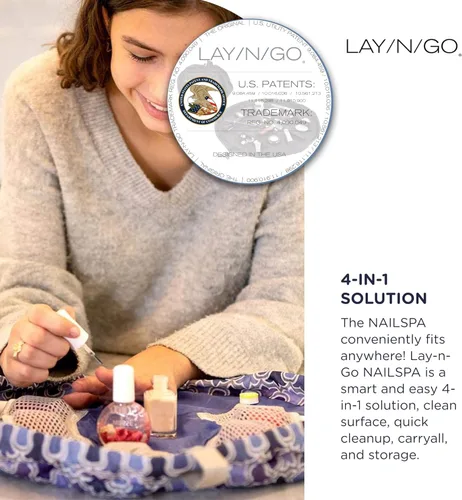 Miniatura 8 de Lay-n-Go NailSpa - Bolsa de cosméticos con cordón - Organizador portátil de suministros para uñas con 8 bolsillos elásticos de malla y centro What A