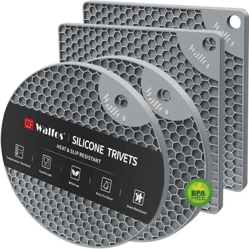 Miniatura 21 de Walfos Alfombrillas de silicona – 4 soportes para ollas resistentes al calor, almohadillas calientes antideslizantes multiusos para agarraderas