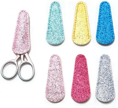 Juego de funda de tijera de 6 piezas, piel sintética, ambidiestro, estilo moderno, contemporáneo, colores brillantes, perfecto para coser, Glitter