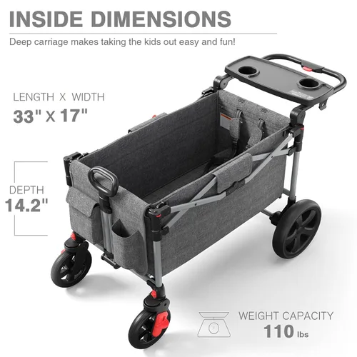 Miniatura 8 de EVER ADVANCED - Carros plegables para dos niños y carga, carro plegable colapsable con mango ajustable, toldo extraíble con arnés de 5 puntos, negro