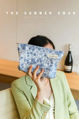 Miniatura 5 de The Summer Swan Bolsa de cosméticos florales Bolsa de maquillaje estética grande para artículos personales de viaje, bolsa de cuidado de la piel