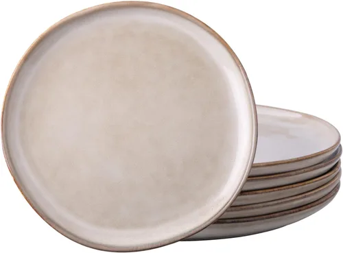 Miniatura 9 de AmorArc Juego de 6 platos llanos de cerámica de 10.5 pulgadas, hechos a mano, esmalte reactivo, juego de vajilla grande de forma rústica para Blanco