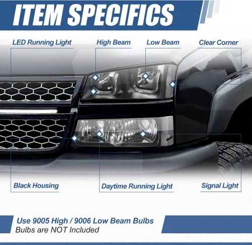 Miniatura 2 de Auto Dynasty Conjunto de faros LED DRL compatible con Chevy Avalanche Silverado 1500-3500 2003-2007, repuesto de faros delanteros laterales