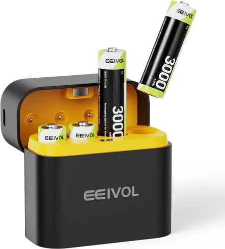 Paquete de 4 baterías AA recargables con cargador integrado de 3000 mWh 1.5 V de larga duración, carga rápida independiente, a prueba de fugas,