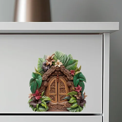 Miniatura 5 de Casa de jardín de la selva polinesia - Adhesivo de pared para puerta
