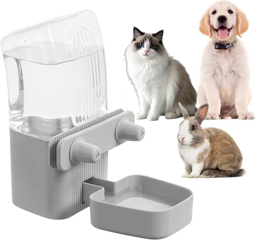 Kenond Dispensador de agua de conejo de 50 onzas, dispensador de agua para perros por gravedad, botella de agua automática para hurones, gatos, Gris