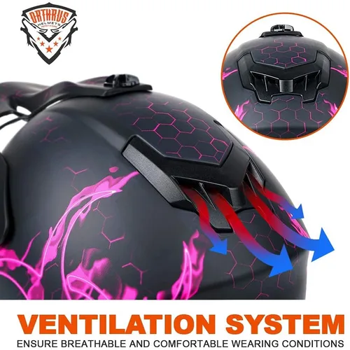 Miniatura 4 de Orthrus Casco de motocross para niños, casco de moto todoterreno con patrones de riesgo biológico color rosa, casco de motocross ATV aprobado por