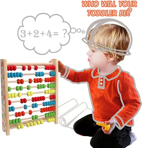 Miniatura 3 de Sealive Ábaco de madera clásico para niños, juguete educativo para contar con 100 cuentas, 123 números de aprendizaje para niños pequeños, juego