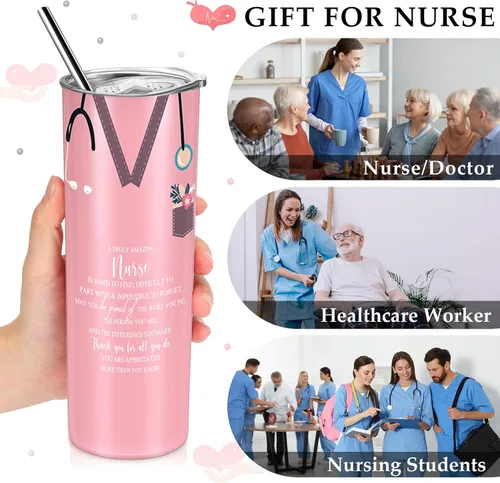 Miniatura 5 de Sabary Cna Week Gifts - Vaso de acero inoxidable de 20 onzas a granel con tapa y letrero de estetoscopio para mujeres, estudiantes de graduación