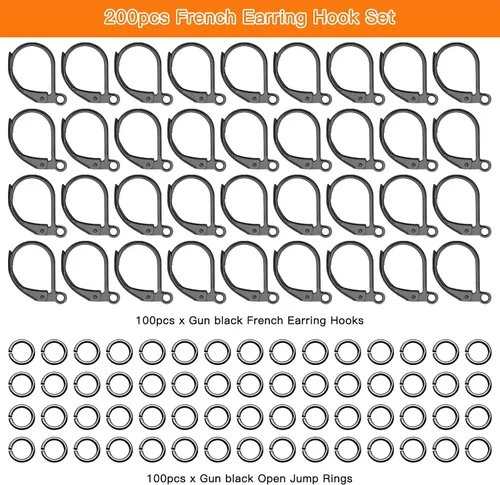 Miniatura 2 de Juego de 200 ganchos para aretes franceses, 100 ganchos hipoalergénicos para aretes, cables de gancho francés, aretes de latón con 100 anillos