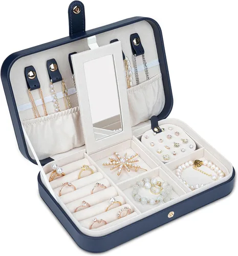 Miniatura 57 de Joyero pequeño, joyero de viaje portátil para mujer, mini organizador de viaje de 2 capas, regalo para mujeres y niñas, negro A