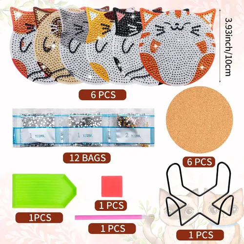 Miniatura 3 de handlish 6 piezas de bonitos posavasos de arte de diamantes con soporte, juego de arte de pintura de diamantes para adultos y niños, arte