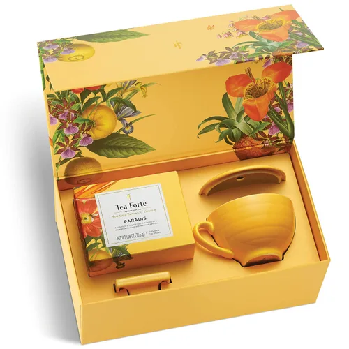 Miniatura 2 de Tea Forte Paradis Juego de regalo de té premium de 3 piezas con taza de café amarilla de mango, bandeja de té y 10 bolsas de infusor de té