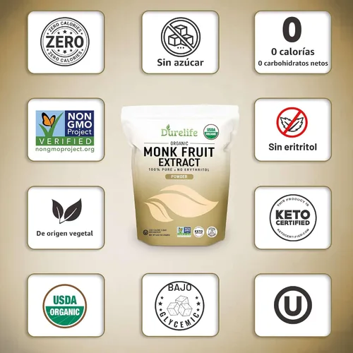Miniatura 3 de Edulcorante orgánico de fruta de monje 100% puro Durelife, sin eritritol, extracto en polvo de fruta de monje, orgánico USDA verificado por