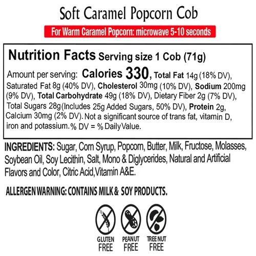 Miniatura 2 de Caramel Cob Soft Caramel Popcorn – 16 barras envueltas individualmente de 2.5 onzas – Sin gluten, sin maní ni nueces de árbol – Apto para microondas