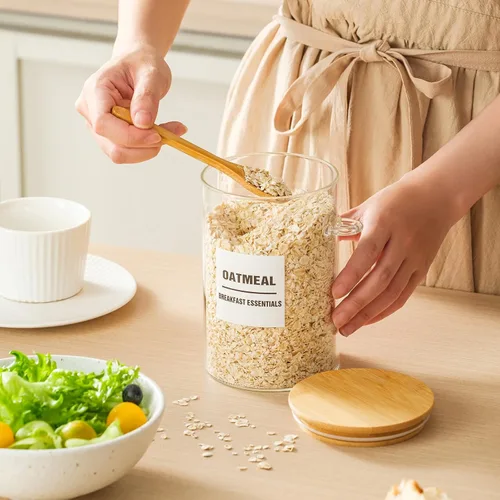Miniatura 2 de Paquete de 6 tarros de vidrio de 32 onzas con tapas de bambú, recipientes de almacenamiento de vidrio con tapas, tarro hermético transparente