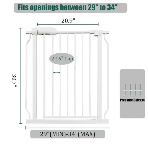 Miniatura 2 de Puerta de bebé para escaleras y puertas, puertas para perros de 29 a 34 pulgadas para la casa, puerta para mascotas de interior montada a presión