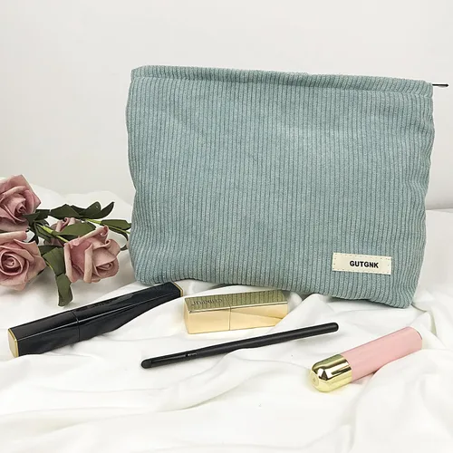 Miniatura 3 de Bolsa de maquillaje para mujeres, bolsa de cosméticos de pana con diseño estético, bolsa de mano para damas, estuche para lápices para niñas, lindo