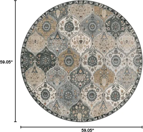 Miniatura 2 de Lahome Alfombra marroquí lavable circular con enrejado, alfombra redonda de 5 pies de diámetro, suave, antideslizante, sin desprendimiento, alfombra