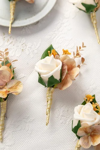 Miniatura 4 de 10 unids/lote de espuma artificial PE flores boda novio hermano padre boutonnieres hombres ojales ramillete boda flor fiesta decoración
