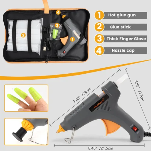 Miniatura 5 de Mulwark Kit de pistola de pegamento caliente de tamaño completo – Juego de pistola de pegamento industrial de alto rendimiento de doble potencia