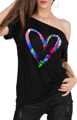 Miniatura 5 de MAGICMK - Camiseta casual para mujer, con estampado de labios y hombro descubierto, talla extragrande