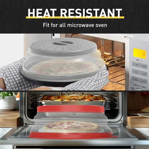 Miniatura 5 de CasaCulina Paquete de 2 cubiertas plegables para salpicaduras de microondas, tapa de microondas ventilada con agujero de gancho, protector