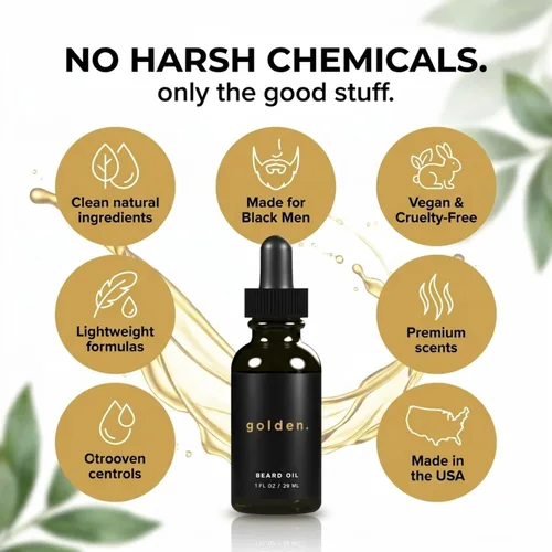 Miniatura 4 de Golden Grooming - Aceite de barba para hombres, acondicionador natural para barba con almendra dulce, jojoba dorada y aceite de argán, suavizante