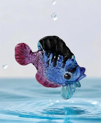 Miniatura 6 de 1shopforyou Figura de vidrio soplado, figura de pez marino tropical, arte en miniatura, colección de vida marina, decoración de acuario, animal