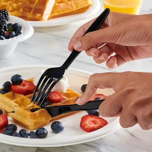 Miniatura 2 de GUSTO Tenedores de plástico negro resistentes [100 unidades] Cubiertos desechables para fiestas, eventos y uso diario (anteriormente Comfy Package)