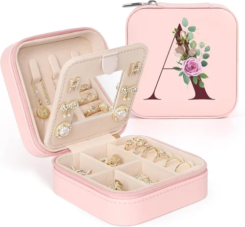 Joyero pequeño con inicial, estuche organizador de joyas de viaje, estuche de joyería pequeño personalizado, estuche organizador de joyas, caja de