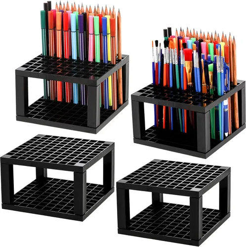 Foraineam Paquete de 4 soportes para lápices y pinceles de 96 agujeros, organizador de escritorio de plástico para lápices, bolígrafos, pinceles de